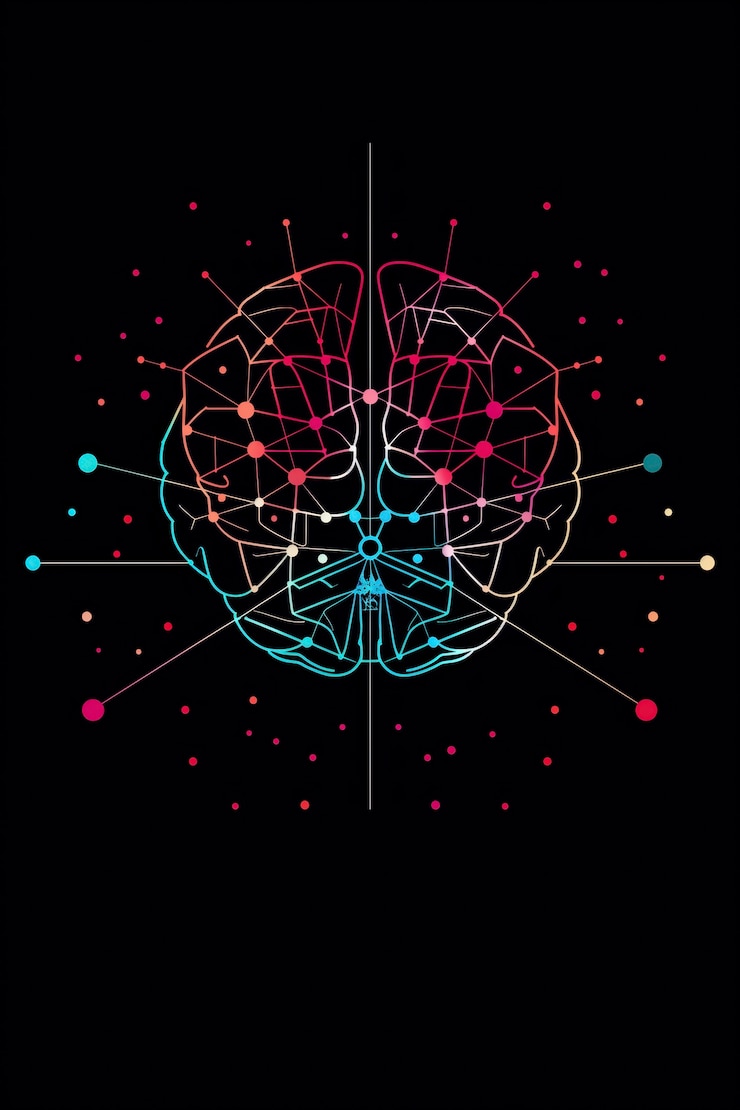 Ilustração abstrata de blocos de código e cérebro digital